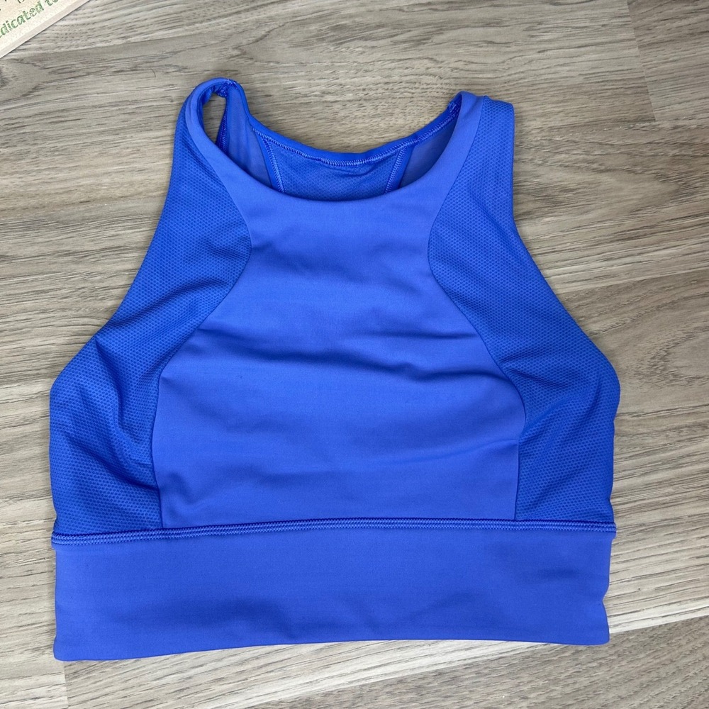 Lululemon Athleisure High Neck Mesh Sports Bra 6 Blue Sculpt Tank Activewear